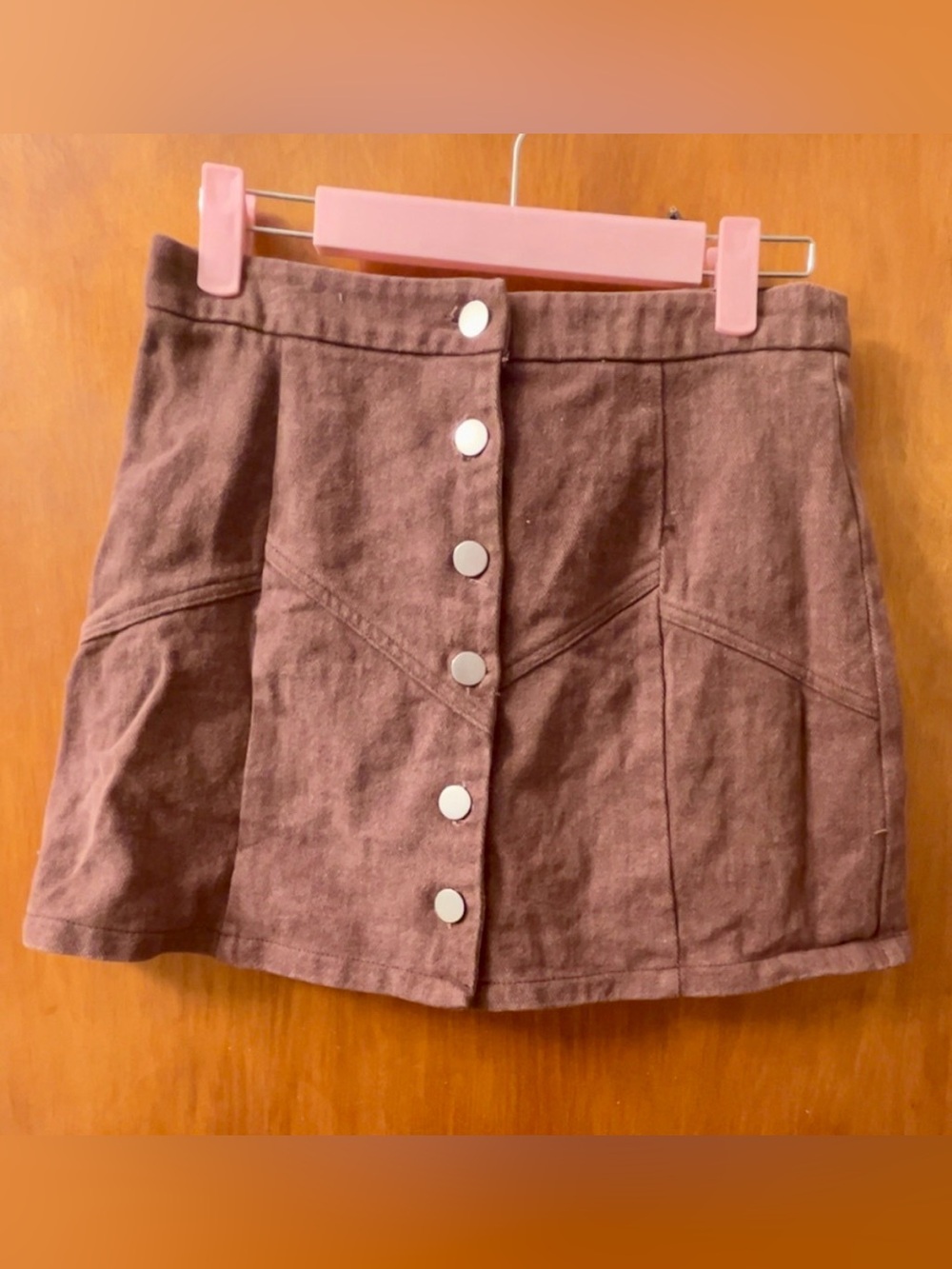 She + Sky Brown Button-Front Mini Skirt